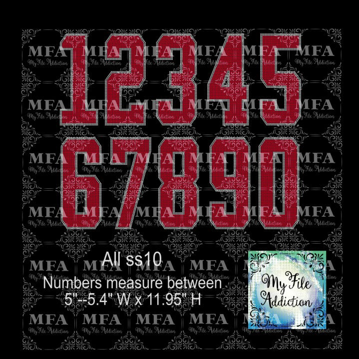 11.95 Inch Athletic Numbers Rhinestone Digital Download File