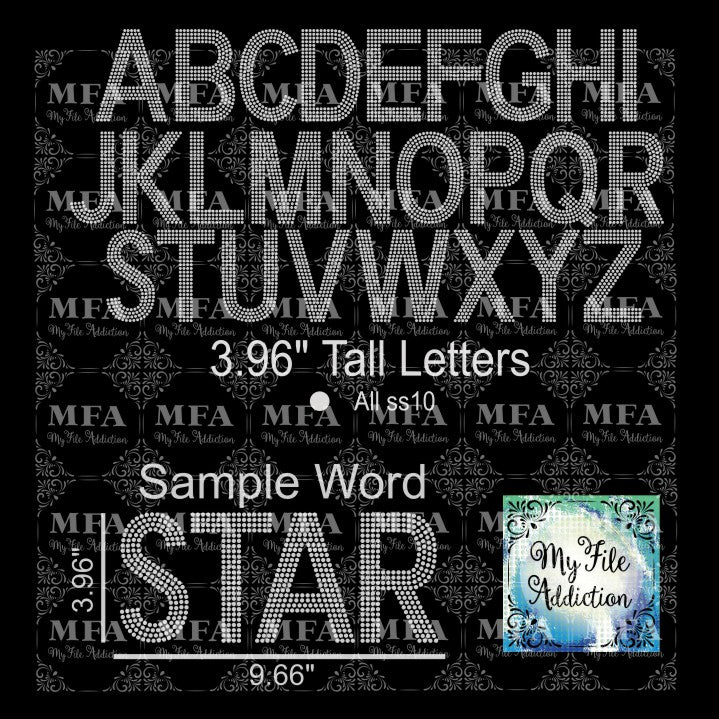 My File Addiction - 1.54 Arial Letters 3 Rows Rhinestone Digital Download