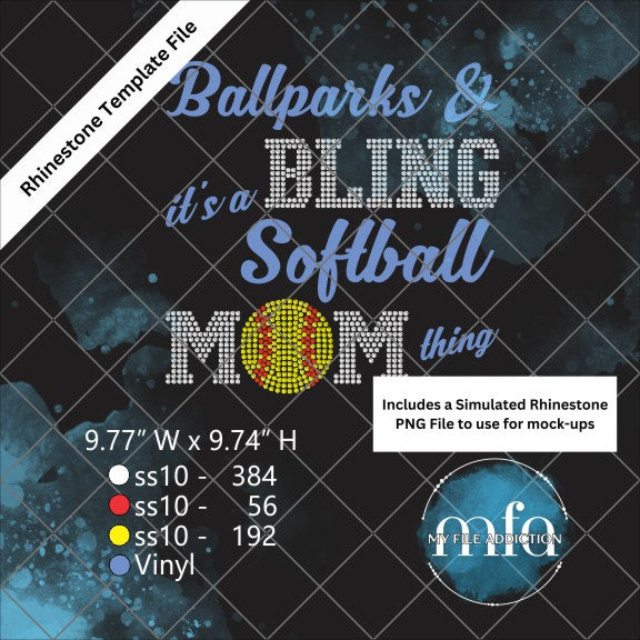 Ballparks and Bling Softball Rhinestone & Vinyl Template File