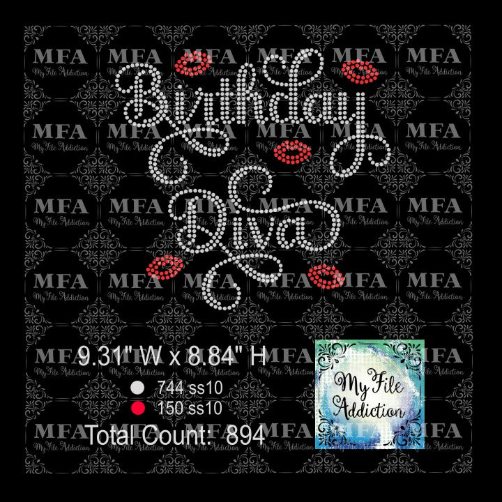 My File Addiction Birthday Diva Lips Rhinestone Digital Download