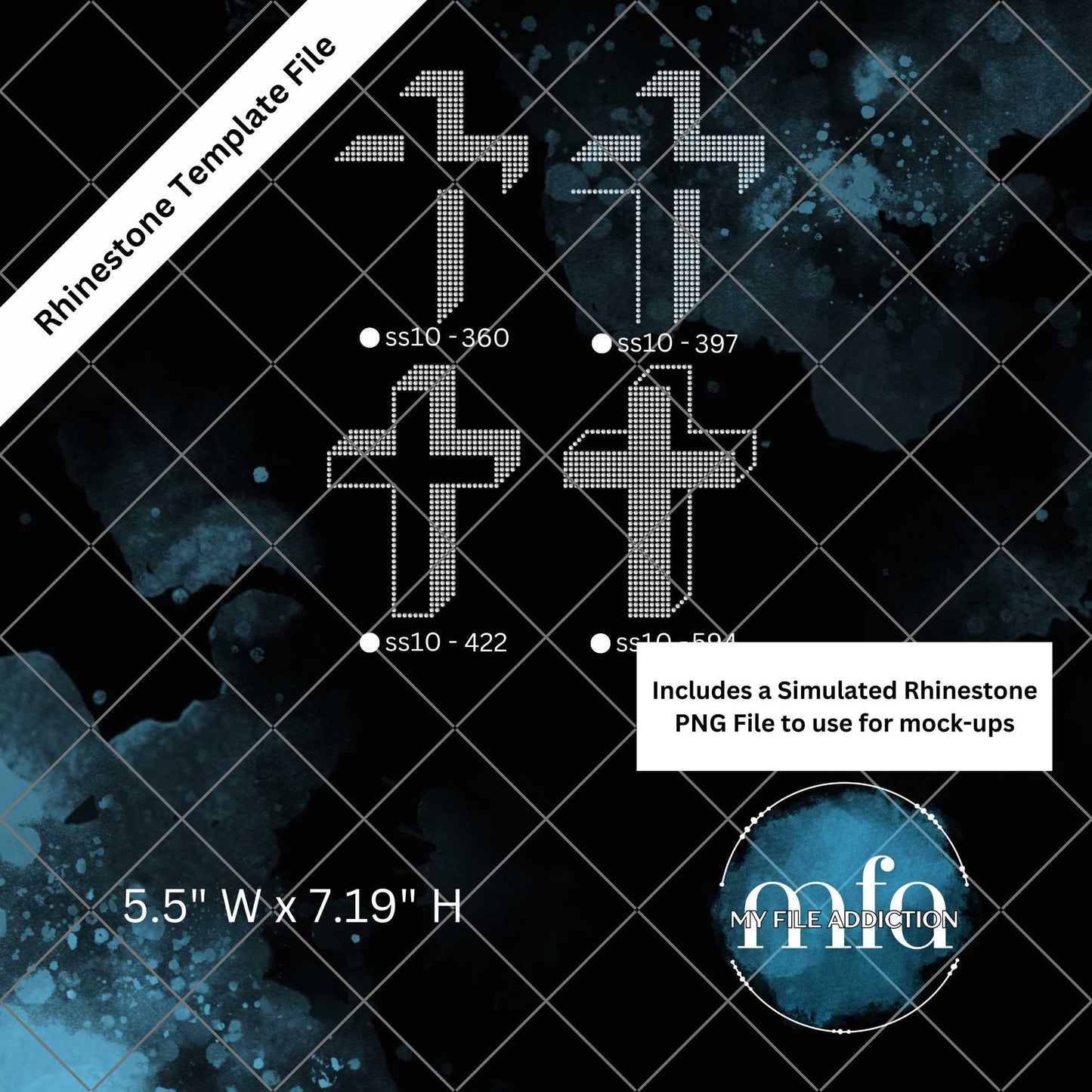 Cross With Shadow 2 Rhinestone Template File