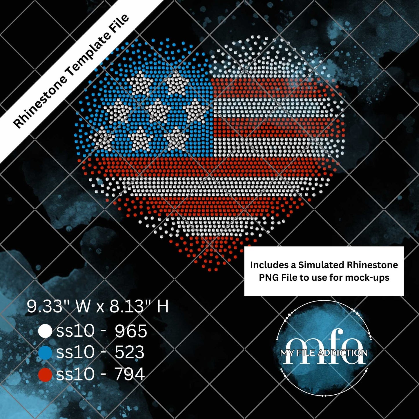 Flag Heart Scatter Rhinestone Template File
