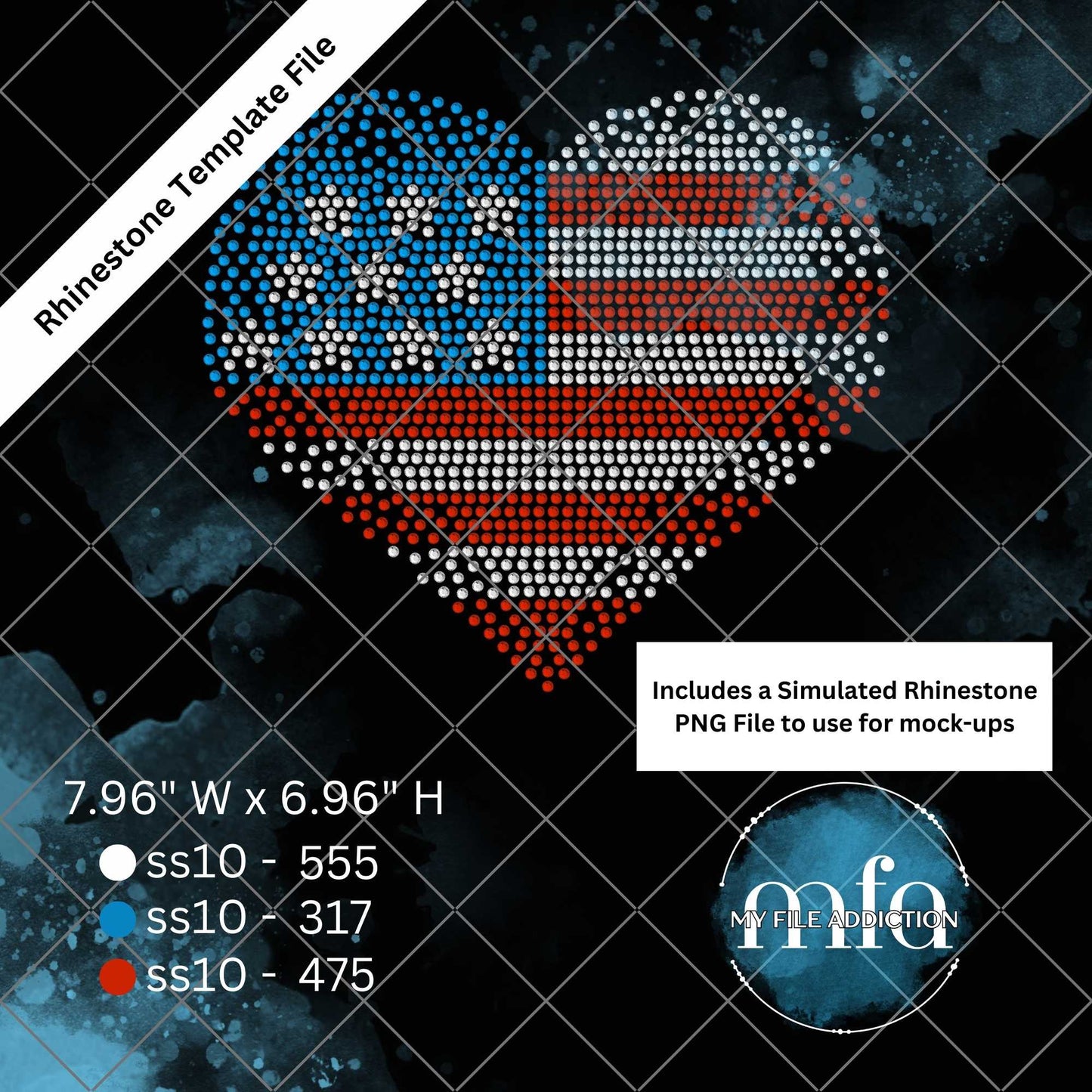Flag Heart Scatter 2 Rhinestone Template File