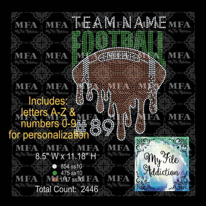 Football Drip Team Name & Player Number Rhinestone Digital Download File