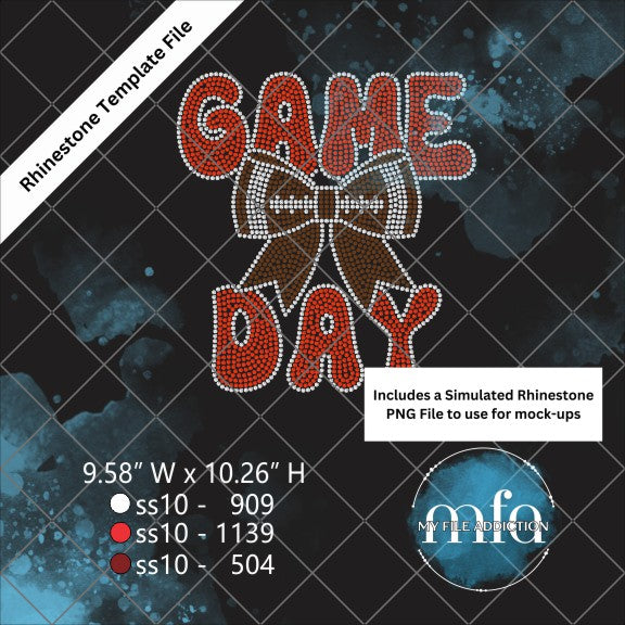 Game Day Football with Bow Rhinestone Template File