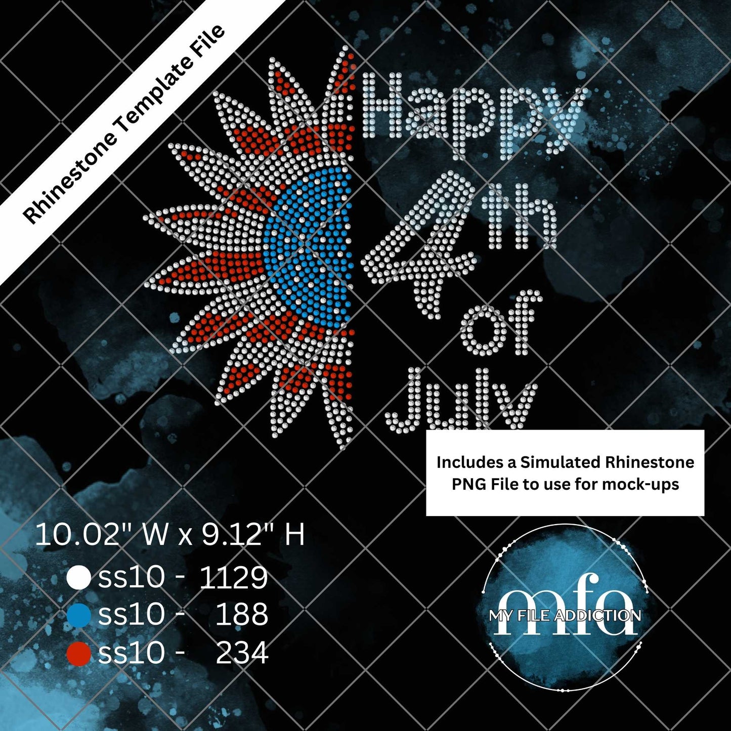 Happy 4th of July Sunflower Rhinestone Template File