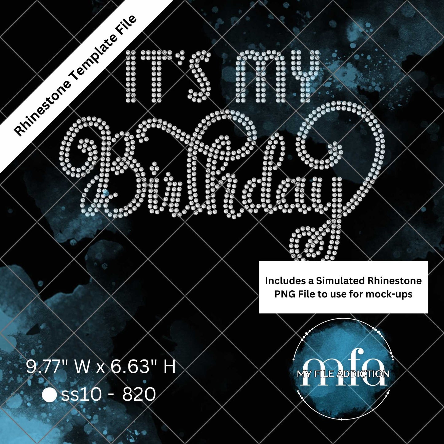 It's My Birthday Swirly Rhinestone Template File File