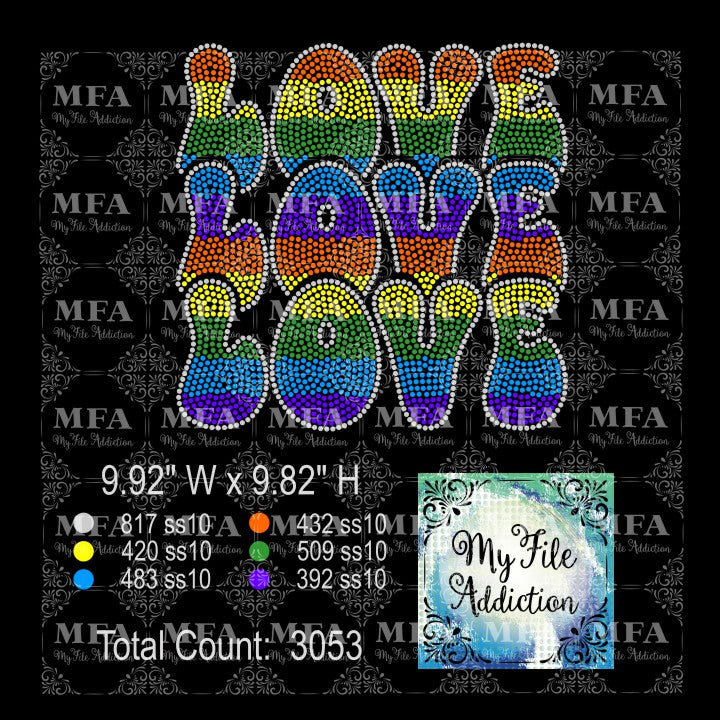 LOVE LOVE LOVE Rainbow Rhinestone Digital Download File