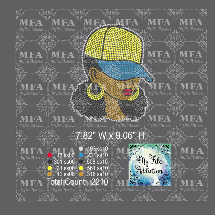 Woman with Trucker Baseball Hat 1 Rhinestone Digital Download File