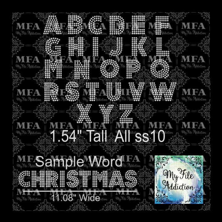 1.54" Arial Letters 3 Rows Rhinestone Digital Download File