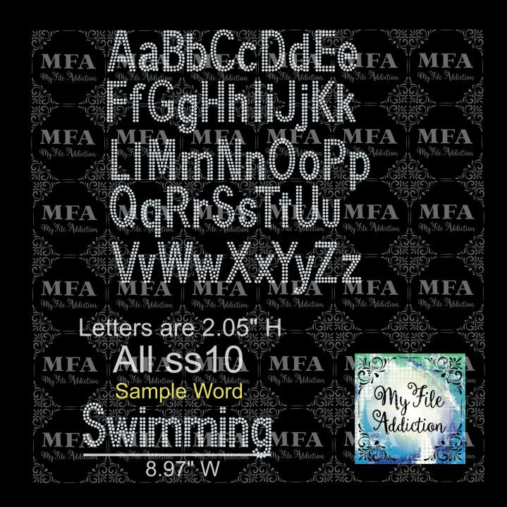 2.05" Arial 2 Rows Upper & Lower Letters Rhinestone Digital Download File