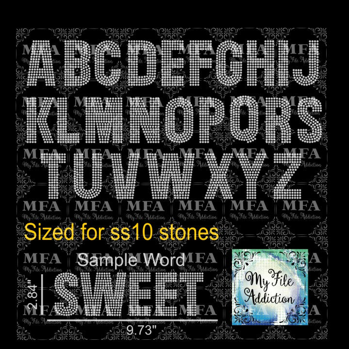 2.84 Bold Single Color Letters Rhinestone Digital Download File