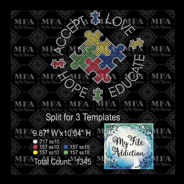 Autism Accept Love Hope Educate Rhinestone Digital Download File - My File Addiction