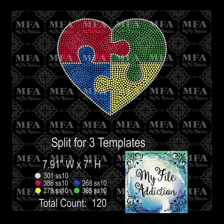 Autism Heart 2 Rhinestone Digital Download File - My File Addiction