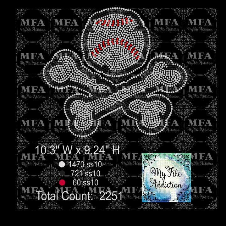 Baseball Crossbones Rhinestone Digital Download File