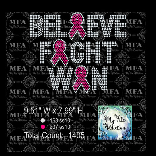 Believe Fight Win Cancer Rhinestone Digital Download File