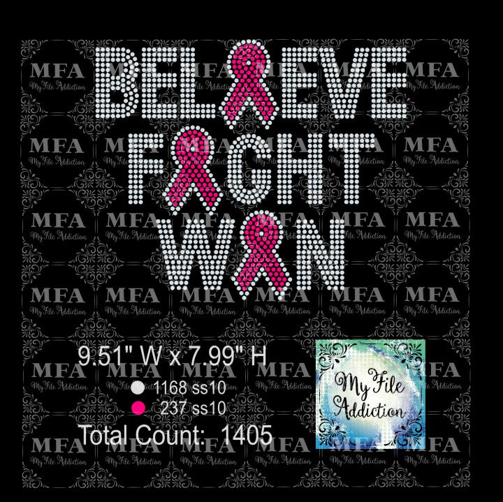 Believe Fight Win Cancer Rhinestone Digital Download File
