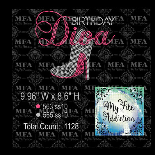 Birthday Diva 3 Stiletto Rhinestone Digital Download File