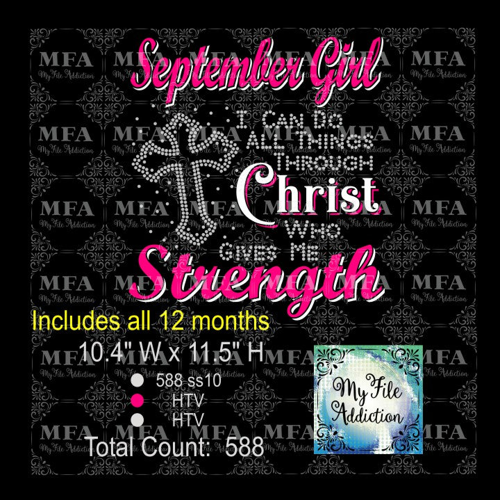 Birthday Month Girl I Can Do All Things Through Christ Who Gives Me Strength Rhinestone & Vector Digital Download File - My File Addiction