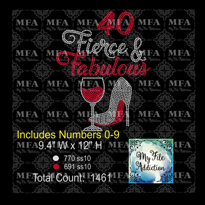 Birthday Number Fierce & Fabulous Shoe with Wine Glass Rhinestone Digital Download File - My File Addiction