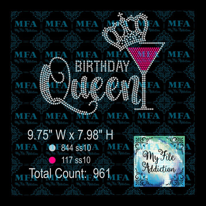 Birthday Queen Martini Glass Rhinestone Digital Download File - My File Addiction