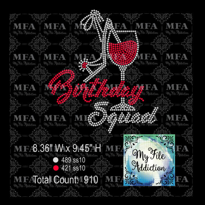 Birthday Squad Wine Glass Rhinestone Digital Download File - My File Addiction