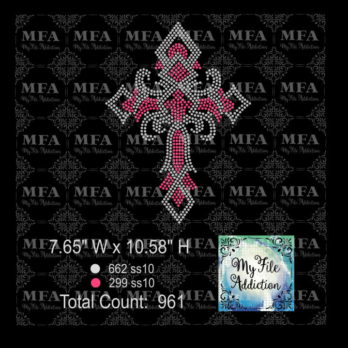 Cross with Scroll Rhinestone Digital Download File