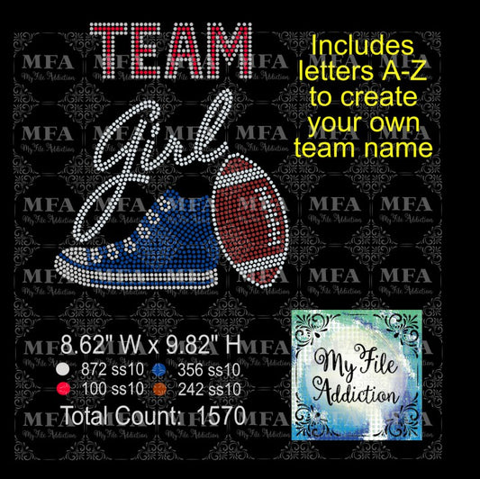 Football Girl High Top with Letters Rhinestone Digital Download File