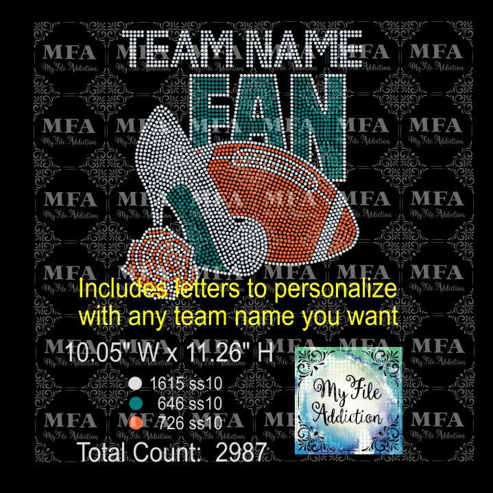 Football Team Fan Rose with Letters Rhinestone Digital Download File