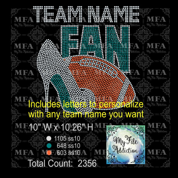 Football Team Fan with Letters Rhinestone Digital Download File