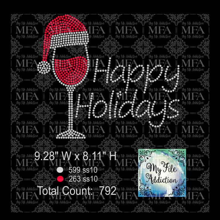Happy Holidays Wine Glass Rhinestone Digital Download File - My File Addiction