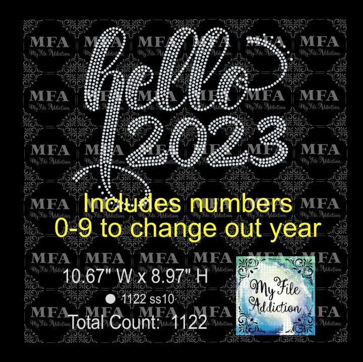 Hello New Year Rhinestone Digital Download File