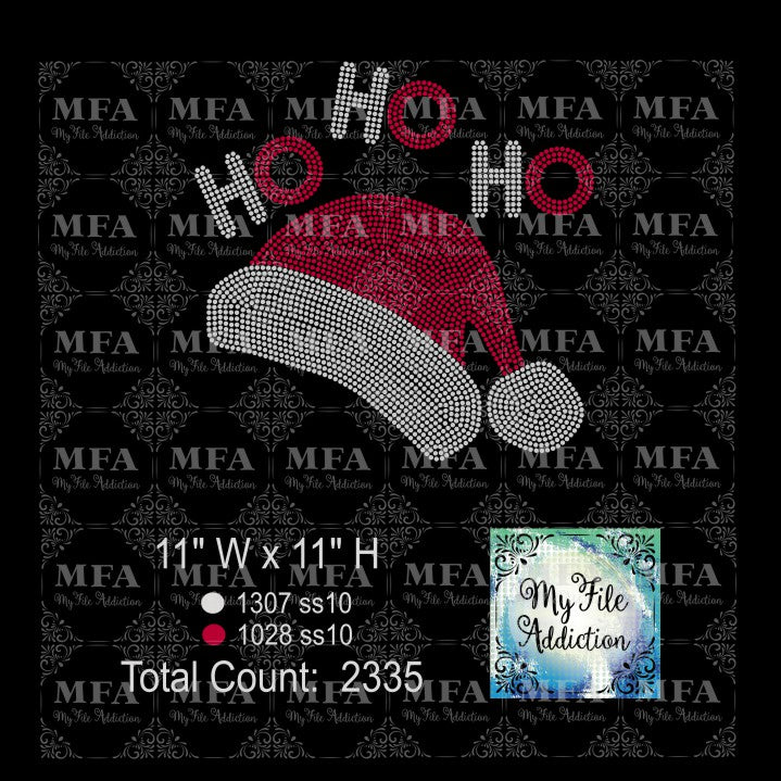 Ho Ho Ho with Santa Hat Rhinestone Digital Download File - My File Addiction