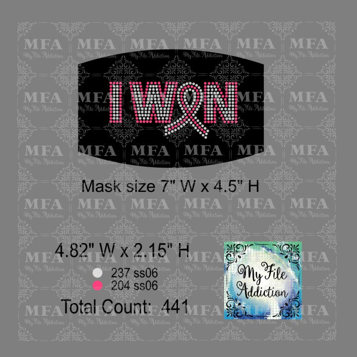 I Won with Ribbon Cancer Small Rhinestone Digital Download File