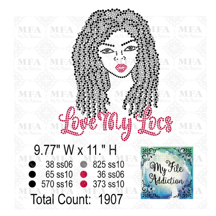 Love My Locs Long Hair Rhinestone Digital Download File