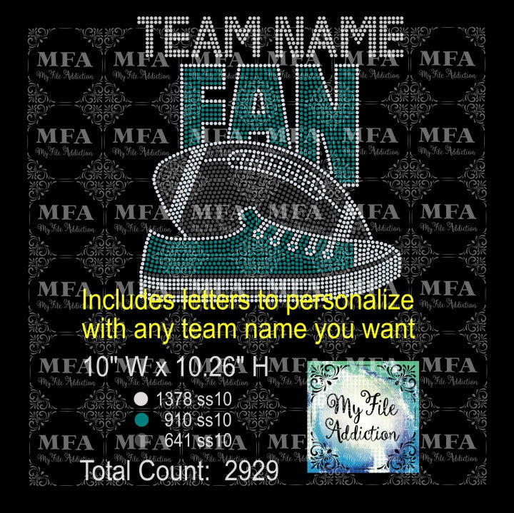 Football Team Fan Low Tops with Letters Rhinestone Digital Download File