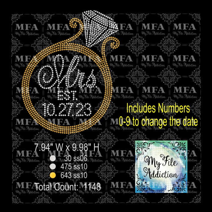 Mrs with Date Wedding Ring Rhinestone Digital Download File