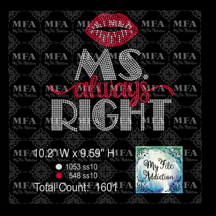 Ms Always Right Rhinestone Digital Download File - My File Addiction