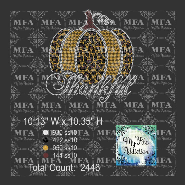 Pumpkin Leopard Print Thankful 2 Rhinestone Digital Download File
