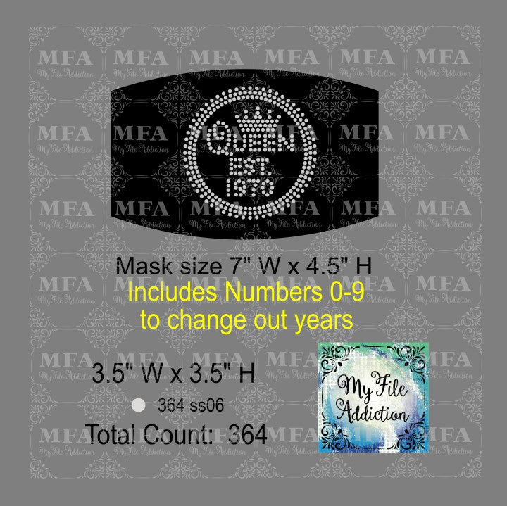 Birthday Queen with EST Date Small Rhinestone Digital Download File