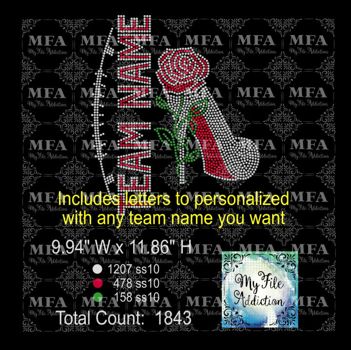 Rose Stiletto Football Team with Letters Rhinestone Digital Download File