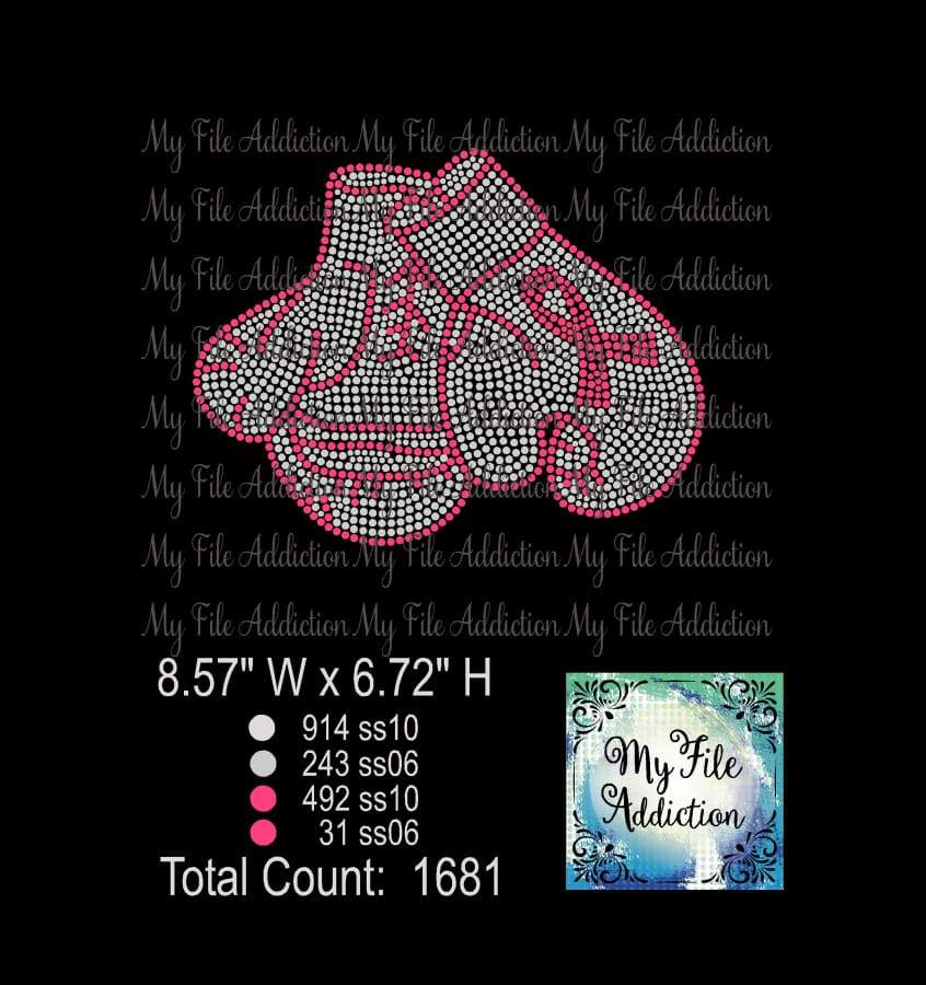 Boxing Gloves with Cancer Awareness Ribbon Rhinestone Digital Download File - My File Addiction