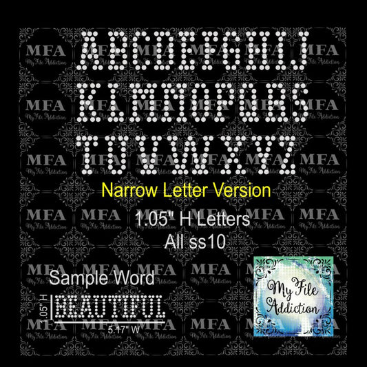 1.05" College Letters Single Row Narrow Rhinestone Digital Download File
