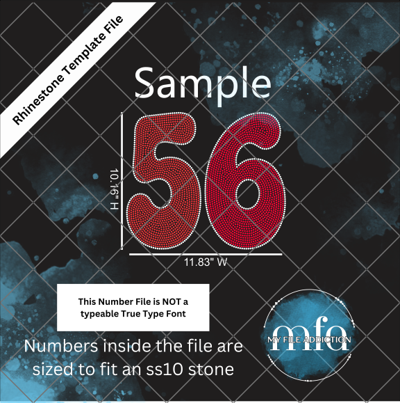 10.16 Inch Candy Jersey Numbers Rhinestone Template File