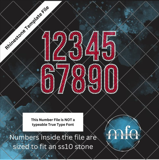 3.38 Inch BebasNeue 2 Color Numbers Rhinestone Template File