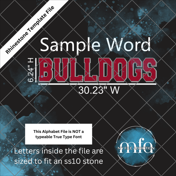 6.24 Inch Athletic Shadow Letters Rhinestone Template File