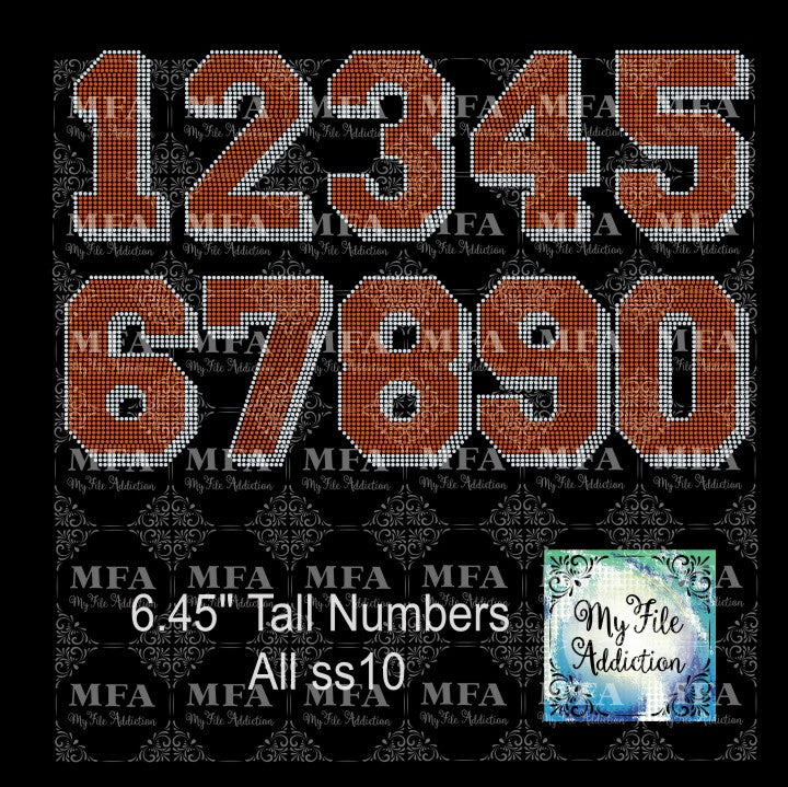 6.45 Inch Athletic Shadow Numbers Rhinestone Digital Download File