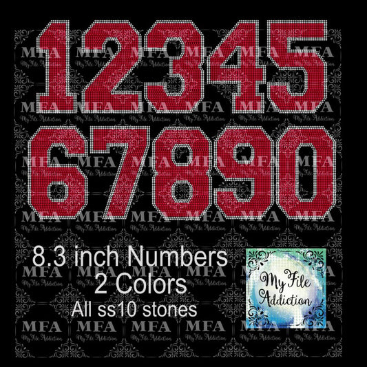 8.3 inch College 2 Color Numbers Rhinestone Digital Download File