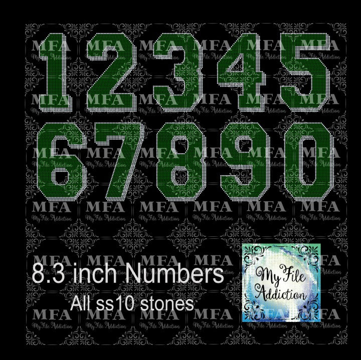 8.3 Inch Athletic Shadow Numbers Rhinestone Digital Download File