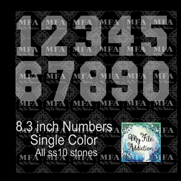 8.3 inch College Single Color Numbers Rhinestone Digital Download File